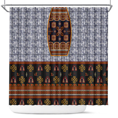 Cameroon Toghu Ethnic Heritage Shower Curtain Traditional Bamenda Embroidery Style - African Tribal Motifs