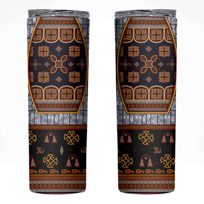 Cameroon Toghu Ethnic Heritage Skinny Tumbler Traditional Bamenda Embroidery Style - African Tribal Motifs