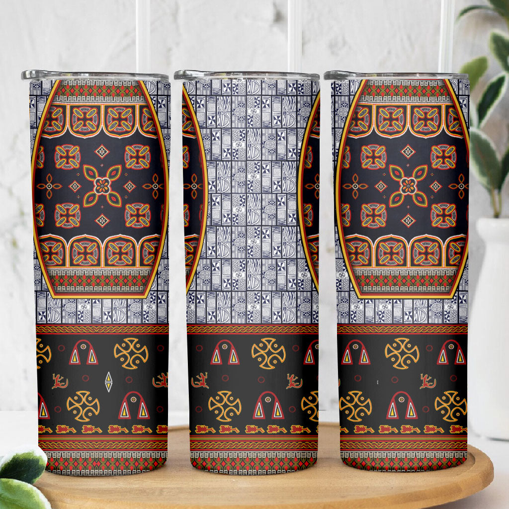 Cameroon Toghu Ethnic Heritage Skinny Tumbler Traditional Bamenda Embroidery Style - African Tribal Motifs
