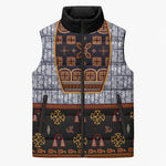 Cameroon Toghu Ethnic Heritage Sleeveless Puffer Jacket Traditional Bamenda Embroidery Style - African Tribal Motifs