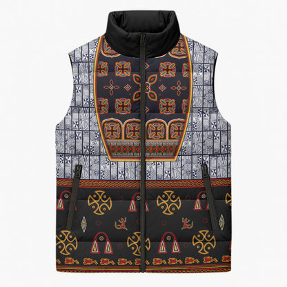 Cameroon Toghu Ethnic Heritage Sleeveless Puffer Jacket Traditional Bamenda Embroidery Style - African Tribal Motifs