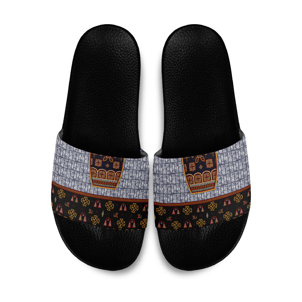 Cameroon Toghu Ethnic Heritage Slide Sandals Traditional Bamenda Embroidery Style - African Tribal Motifs