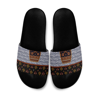 Cameroon Toghu Ethnic Heritage Slide Sandals Traditional Bamenda Embroidery Style - African Tribal Motifs