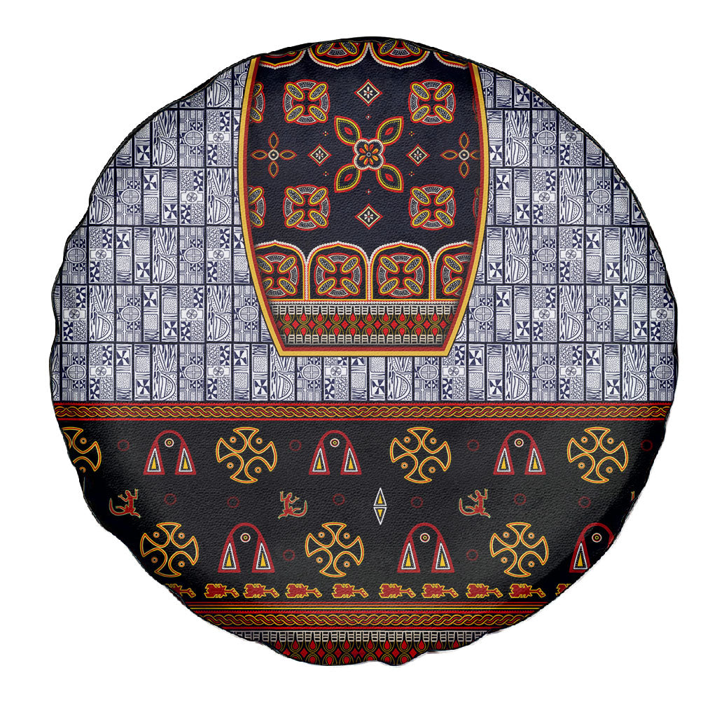 Cameroon Toghu Ethnic Heritage Spare Tire Cover Traditional Bamenda Embroidery Style - African Tribal Motifs