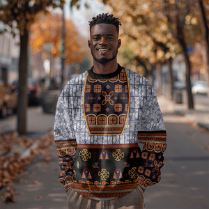 Cameroon Toghu Ethnic Heritage Sweatshirt Traditional Bamenda Embroidery Style - African Tribal Motifs