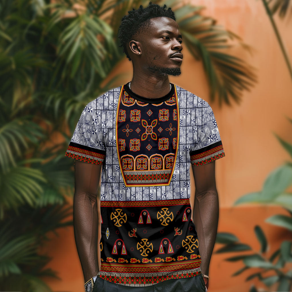 Cameroon Toghu Ethnic Heritage T shirt Traditional Bamenda Embroidery Style - African Tribal Motifs