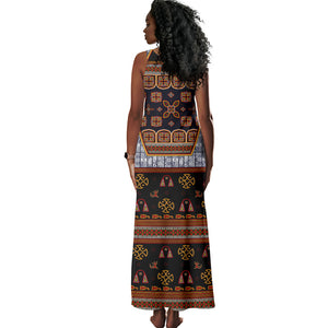 Cameroon Toghu Ethnic Heritage Tank Maxi Dress Traditional Bamenda Embroidery Style - African Tribal Motifs