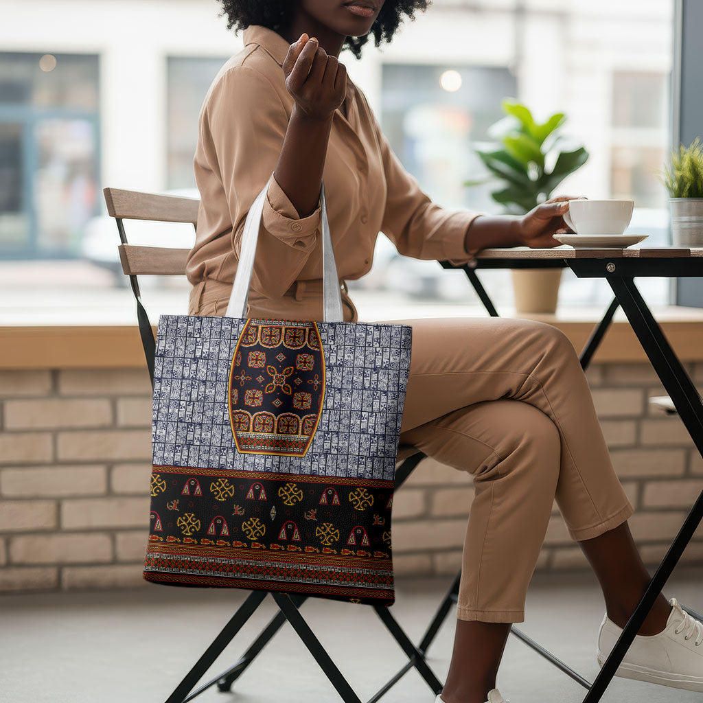Cameroon Toghu Ethnic Heritage Tote Bag Traditional Bamenda Embroidery Style - African Tribal Motifs