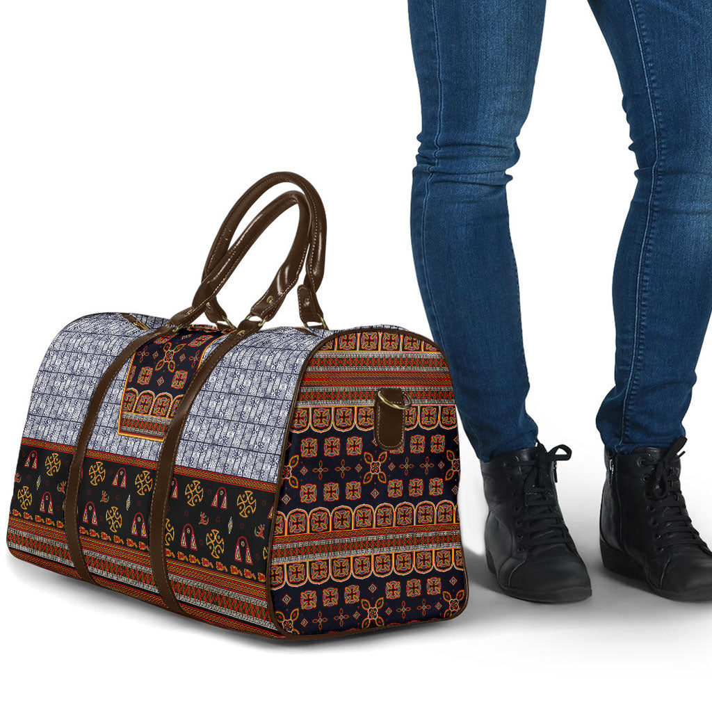Cameroon Toghu Ethnic Heritage Travel Bag Traditional Bamenda Embroidery Style - African Tribal Motifs