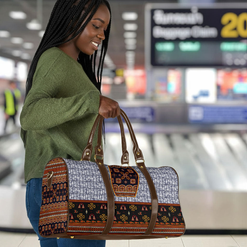 Cameroon Toghu Ethnic Heritage Travel Bag Traditional Bamenda Embroidery Style - African Tribal Motifs