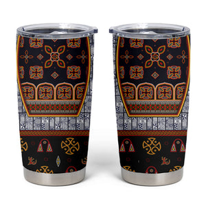 Cameroon Toghu Ethnic Heritage Tumbler Cup Traditional Bamenda Embroidery Style - African Tribal Motifs