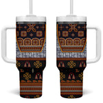 Cameroon Toghu Ethnic Heritage Tumbler With Handle Traditional Bamenda Embroidery Style - African Tribal Motifs