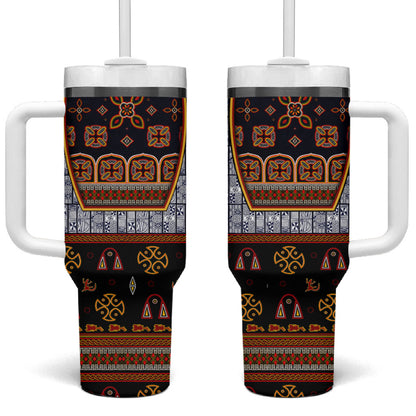 Cameroon Toghu Ethnic Heritage Tumbler With Handle Traditional Bamenda Embroidery Style - African Tribal Motifs