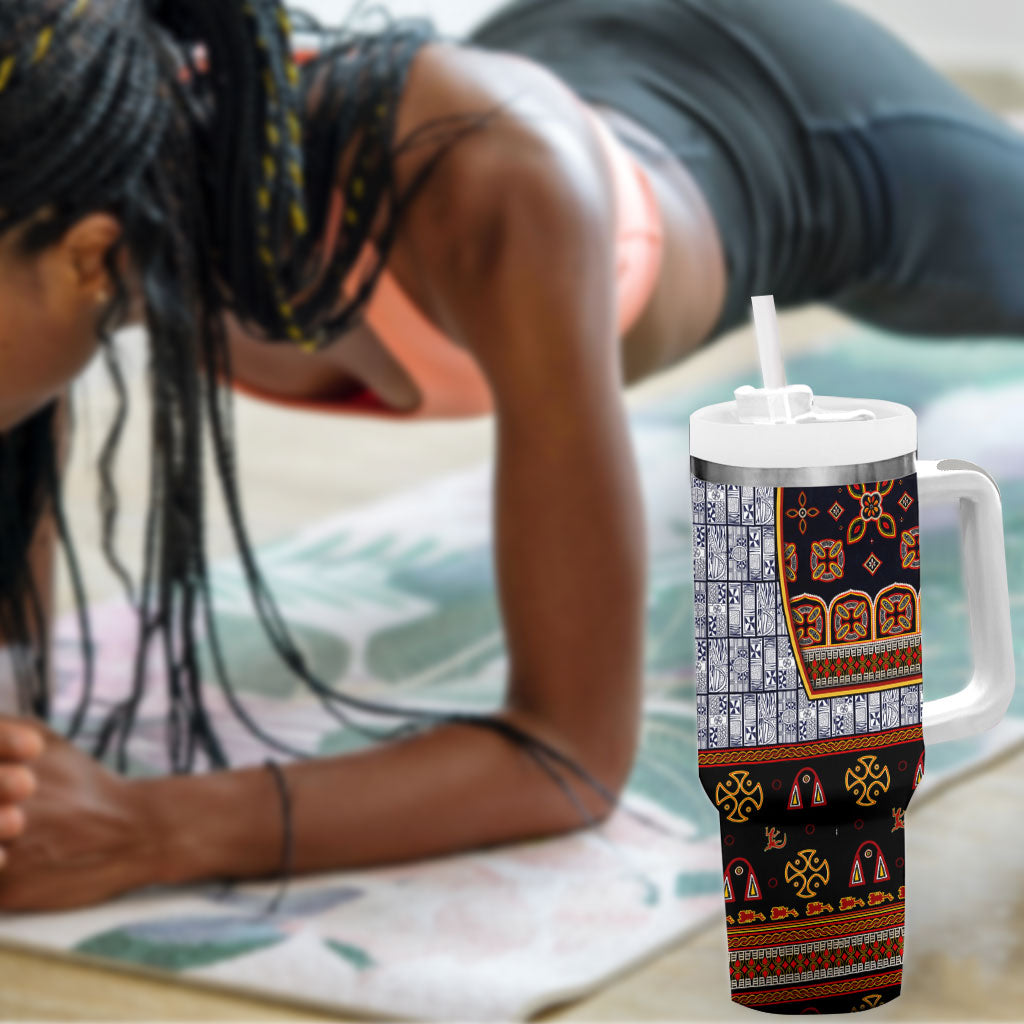 Cameroon Toghu Ethnic Heritage Tumbler With Handle Traditional Bamenda Embroidery Style - African Tribal Motifs