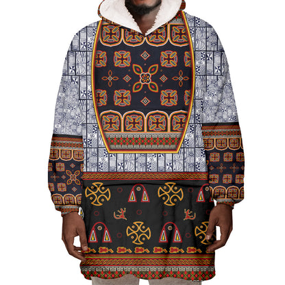 Cameroon Toghu Ethnic Heritage Wearable Blanket Hoodie Traditional Bamenda Embroidery Style - African Tribal Motifs