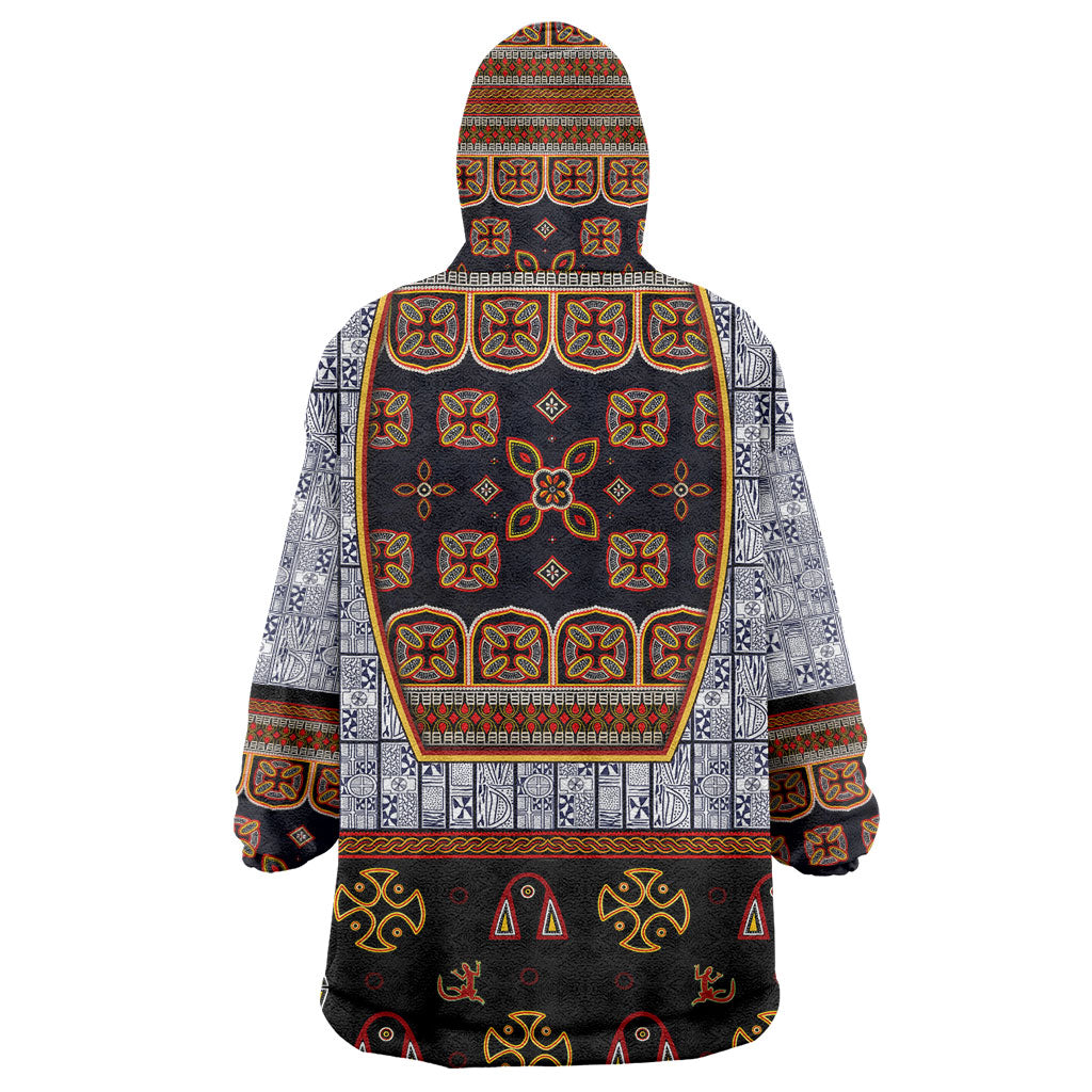 Cameroon Toghu Ethnic Heritage Wearable Blanket Hoodie Traditional Bamenda Embroidery Style - African Tribal Motifs