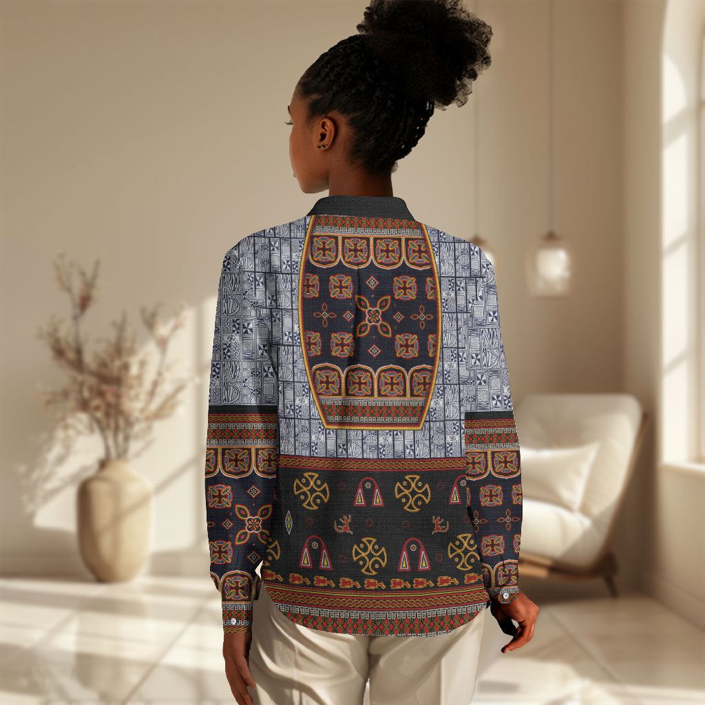 Cameroon Toghu Ethnic Heritage Women Casual Shirt Traditional Bamenda Embroidery Style - African Tribal Motifs