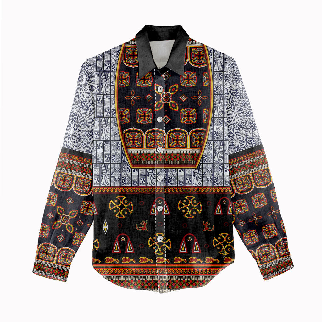 Cameroon Toghu Ethnic Heritage Women Casual Shirt Traditional Bamenda Embroidery Style - African Tribal Motifs