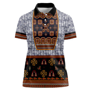 Cameroon Toghu Ethnic Heritage Women Polo Shirt Traditional Bamenda Embroidery Style - African Tribal Motifs