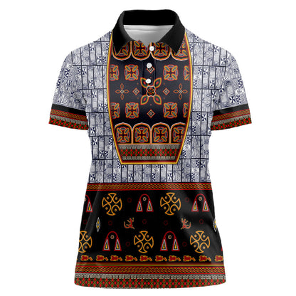 Cameroon Toghu Ethnic Heritage Women Polo Shirt Traditional Bamenda Embroidery Style - African Tribal Motifs