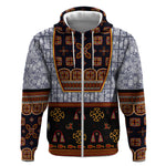 Cameroon Toghu Ethnic Heritage Zip Hoodie Traditional Bamenda Embroidery Style - African Tribal Motifs