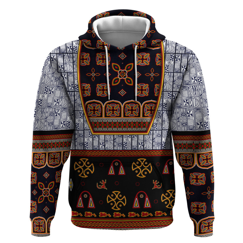 Cameroon Toghu Ethnic Heritage Zip Hoodie Traditional Bamenda Embroidery Style - African Tribal Motifs