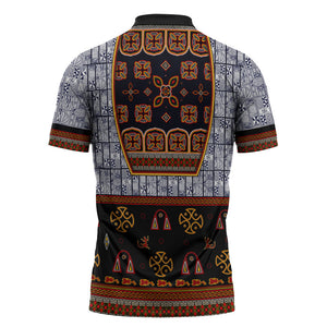 Cameroon Toghu Ethnic Heritage Zipper Polo Shirt Traditional Bamenda Embroidery Style - African Tribal Motifs