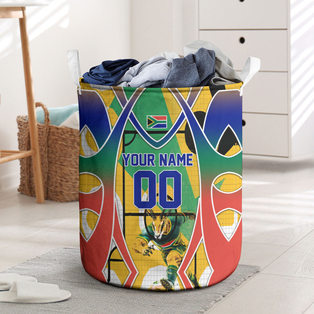 Personalized South Africa Football Springbok Laundry Basket Bafana Bafana Rainbow Nation Flag Colors