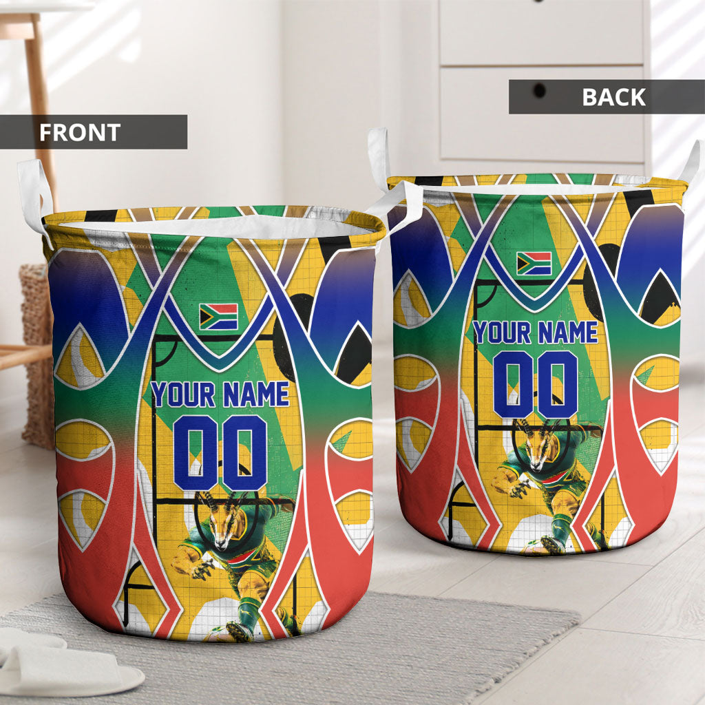 Personalized South Africa Football Springbok Laundry Basket Bafana Bafana Rainbow Nation Flag Colors