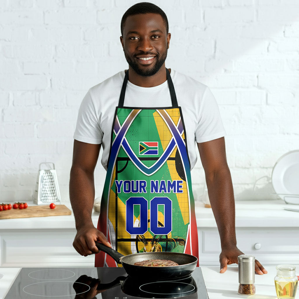 Personalized South Africa Football Springbok Apron Bafana Bafana Rainbow Nation Flag Colors