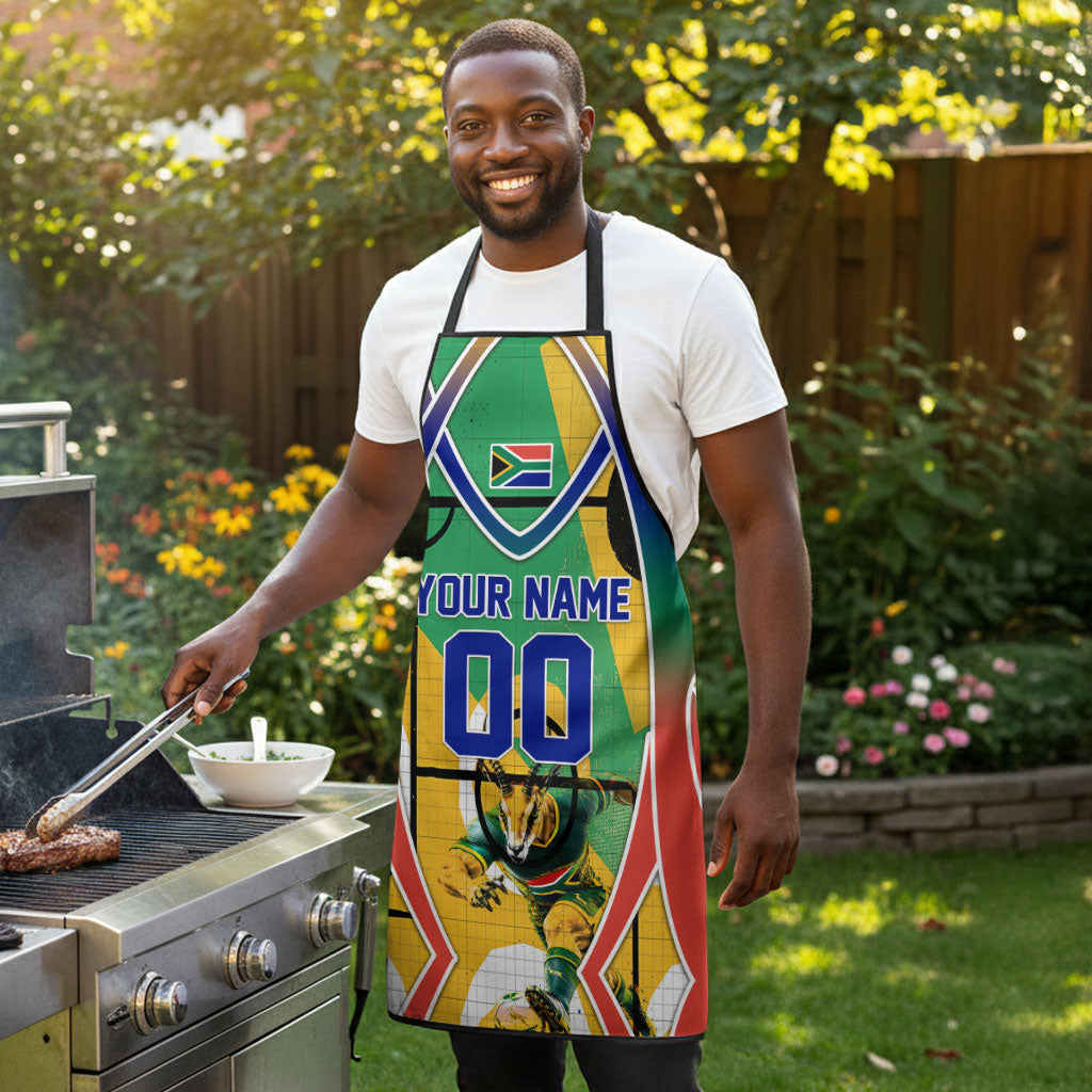 Personalized South Africa Football Springbok Apron Bafana Bafana Rainbow Nation Flag Colors
