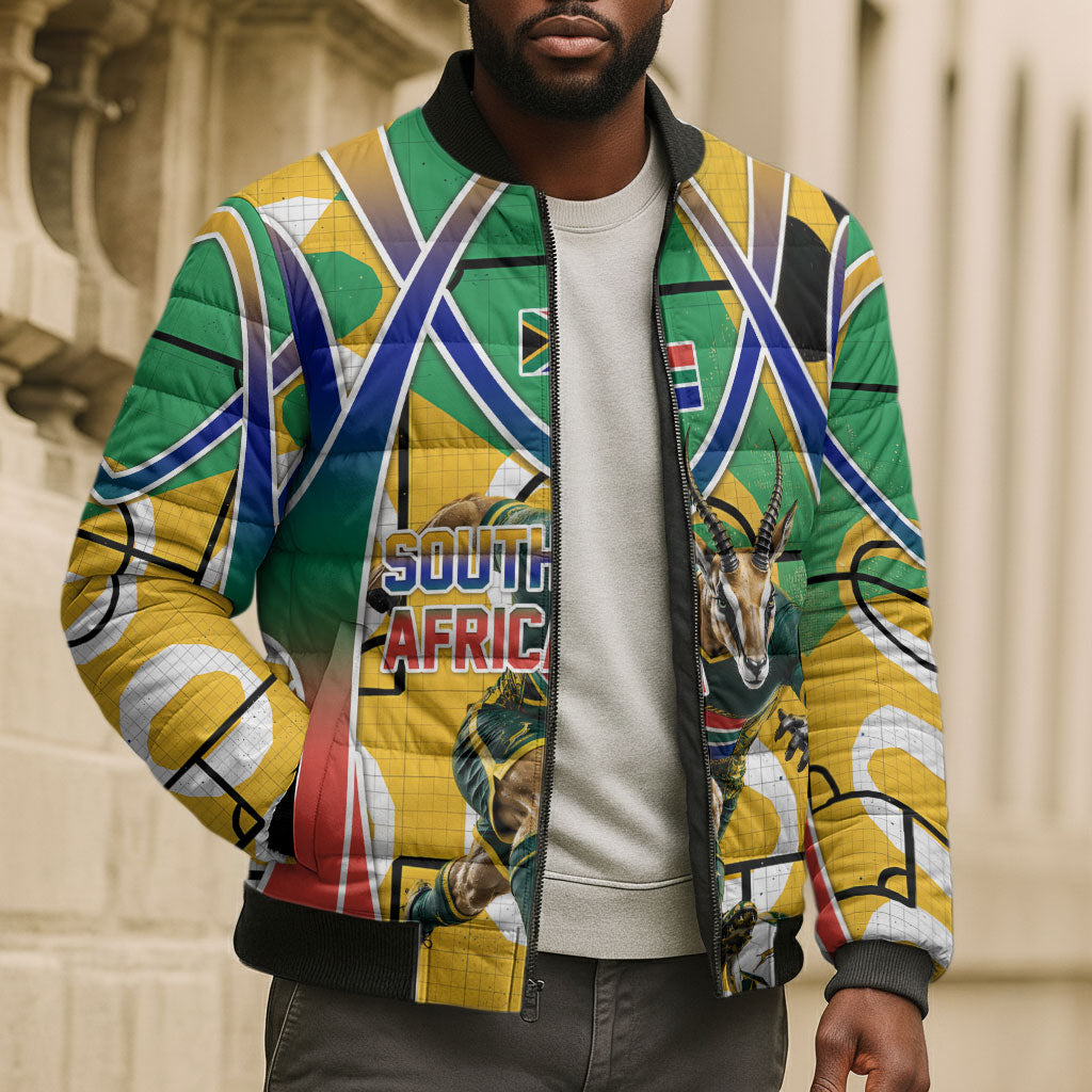 Personalized South Africa Football Springbok Bomber Puffer Jacket Bafana Bafana Rainbow Nation Flag Colors