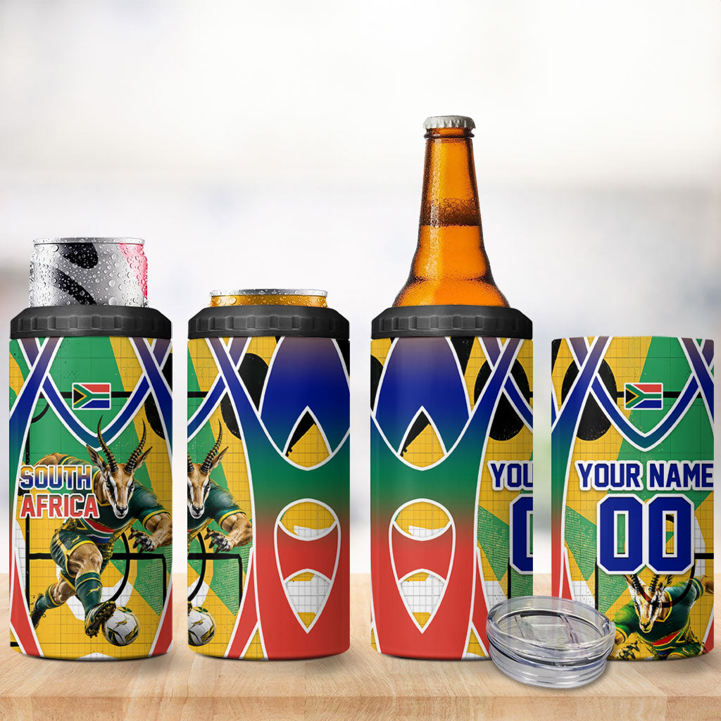 Personalized South Africa Football Springbok 4 in 1 Can Cooler Tumbler Bafana Bafana Rainbow Nation Flag Colors