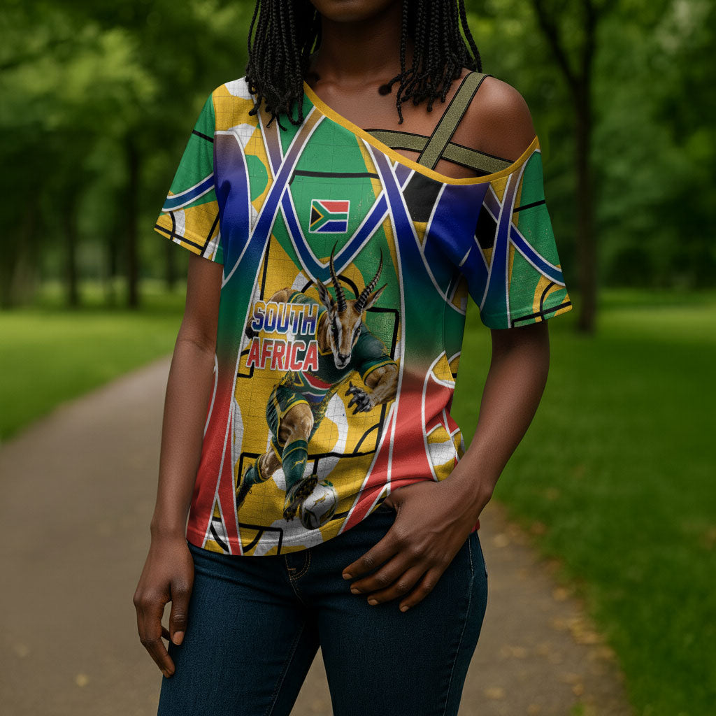 Personalized South Africa Football Springbok Cross Shoulder Shirt Bafana Bafana Rainbow Nation Flag Colors