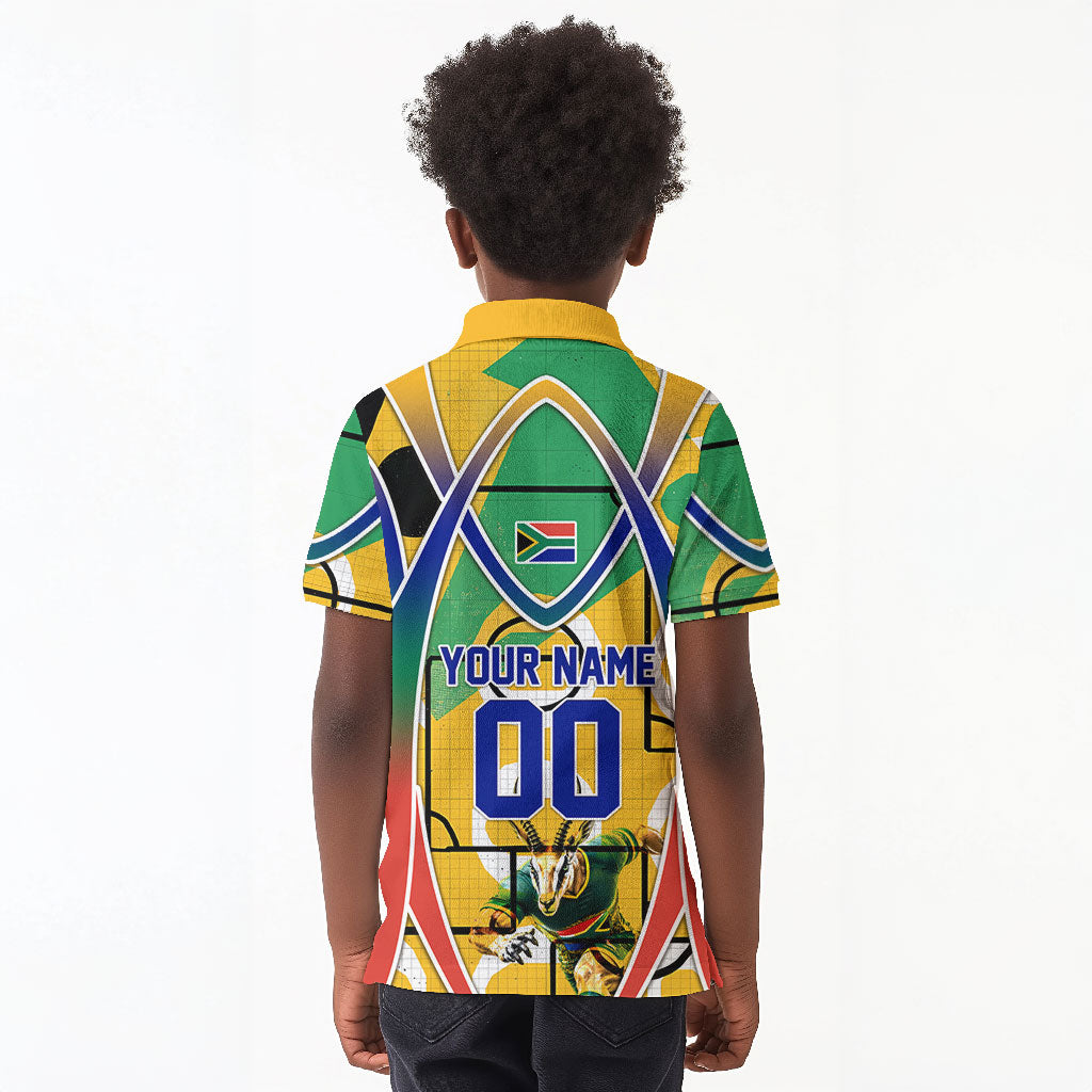 Personalized South Africa Football Springbok Kid Polo Shirt Bafana Bafana Rainbow Nation Flag Colors