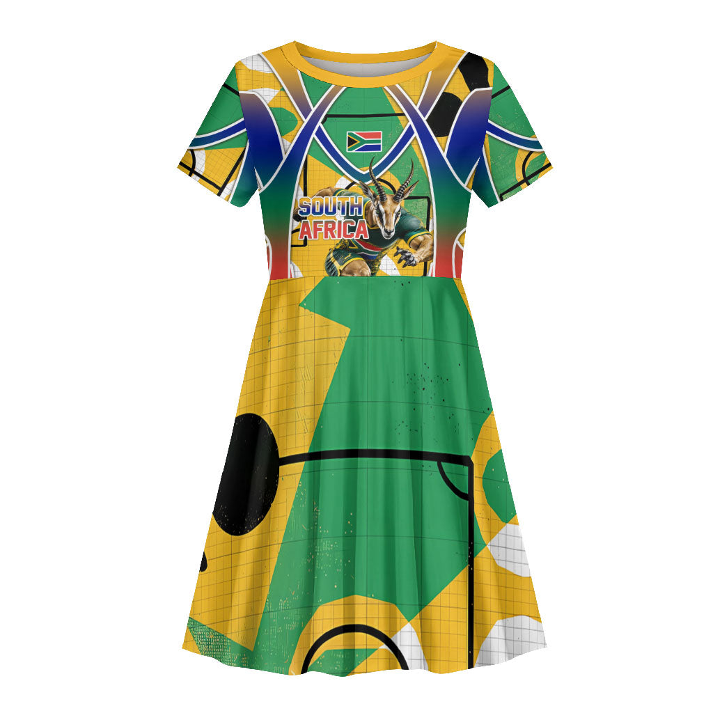 Personalized South Africa Football Springbok Kid Short Sleeve Dress Bafana Bafana Rainbow Nation Flag Colors