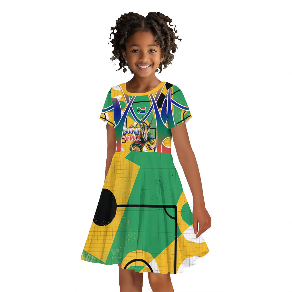 Personalized South Africa Football Springbok Kid Short Sleeve Dress Bafana Bafana Rainbow Nation Flag Colors