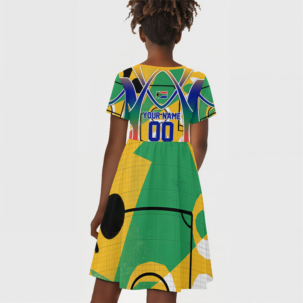 Personalized South Africa Football Springbok Kid Short Sleeve Dress Bafana Bafana Rainbow Nation Flag Colors