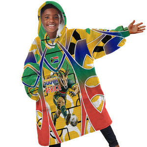 Personalized South Africa Football Springbok Kid Wearable Blanket Hoodie Bafana Bafana Rainbow Nation Flag Colors