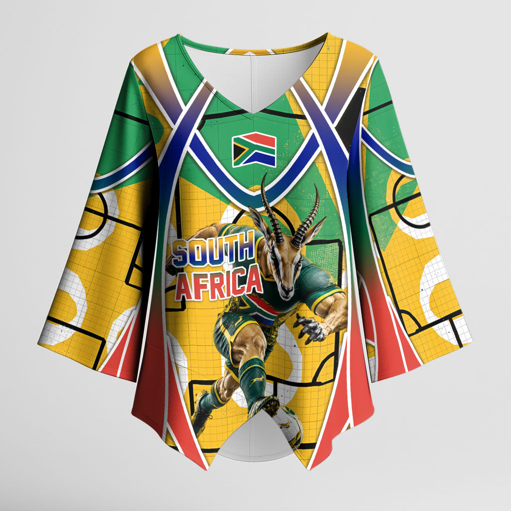 Personalized South Africa Football Springbok Kimono Sleeve Blouse Bafana Bafana Rainbow Nation Flag Colors