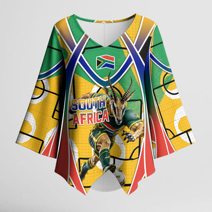 Personalized South Africa Football Springbok Kimono Sleeve Blouse Bafana Bafana Rainbow Nation Flag Colors