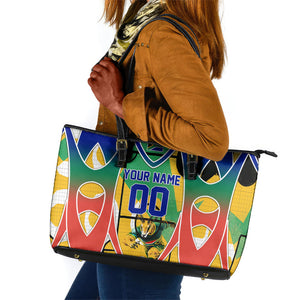 Personalized South Africa Football Springbok Leather Tote Bag Bafana Bafana Rainbow Nation Flag Colors