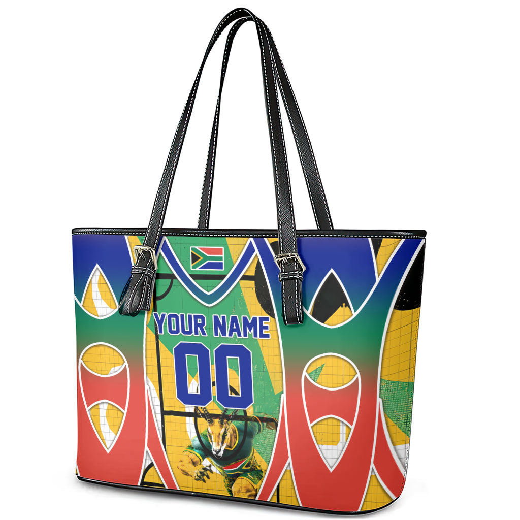 Personalized South Africa Football Springbok Leather Tote Bag Bafana Bafana Rainbow Nation Flag Colors