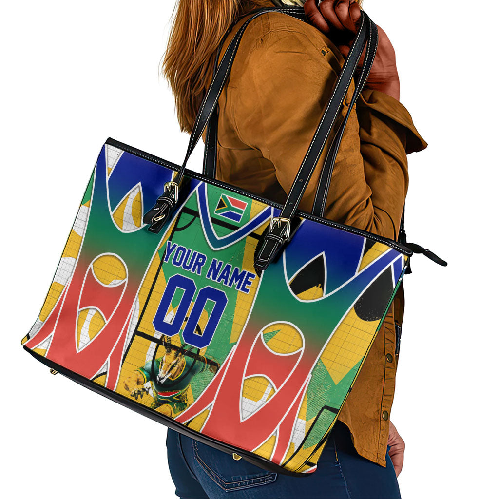 Personalized South Africa Football Springbok Leather Tote Bag Bafana Bafana Rainbow Nation Flag Colors