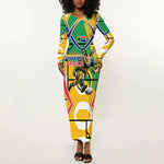 Personalized South Africa Football Springbok Long Sleeve Bodycon Dress Bafana Bafana Rainbow Nation Flag Colors
