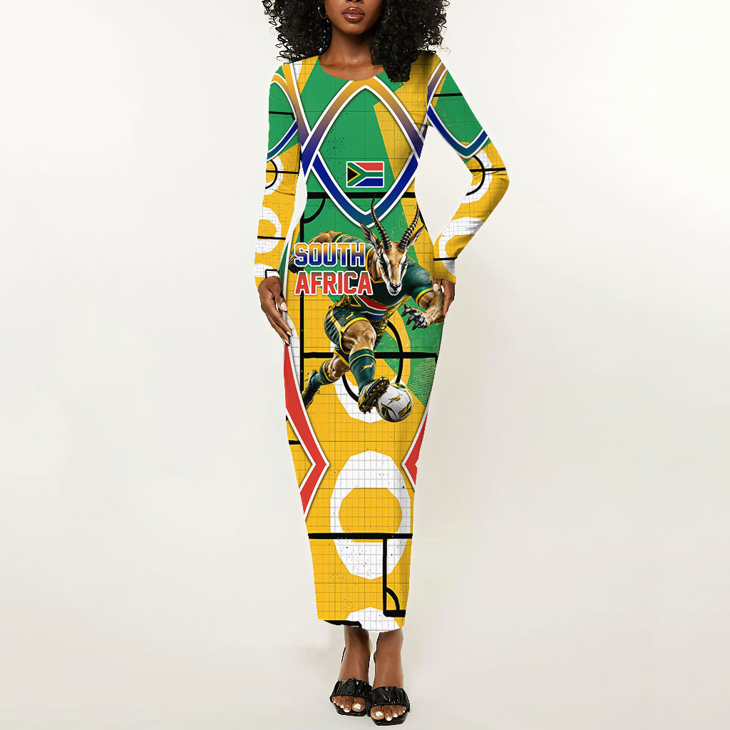 Personalized South Africa Football Springbok Long Sleeve Bodycon Dress Bafana Bafana Rainbow Nation Flag Colors