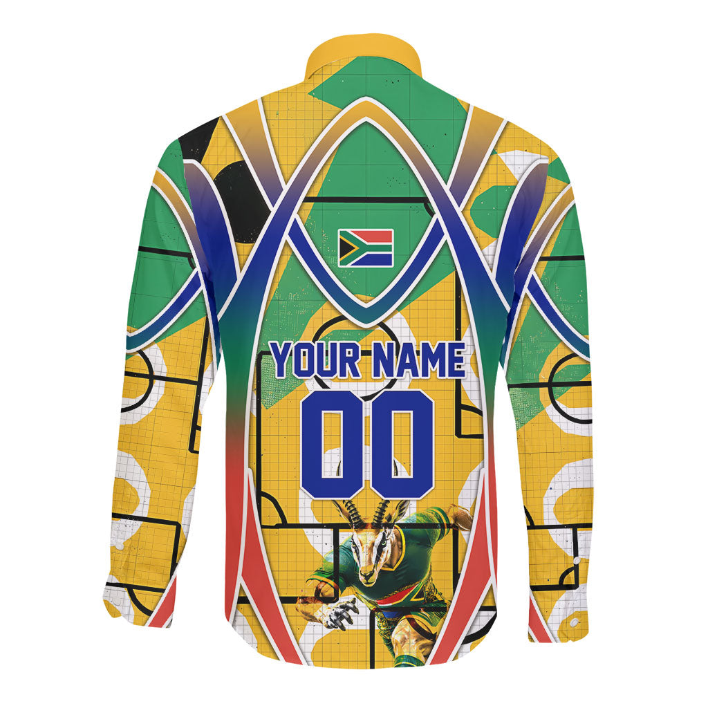 Personalized South Africa Football Springbok Long Sleeve Button Shirt Bafana Bafana Rainbow Nation Flag Colors