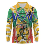 Personalized South Africa Football Springbok Long Sleeve Polo Shirt Bafana Bafana Rainbow Nation Flag Colors