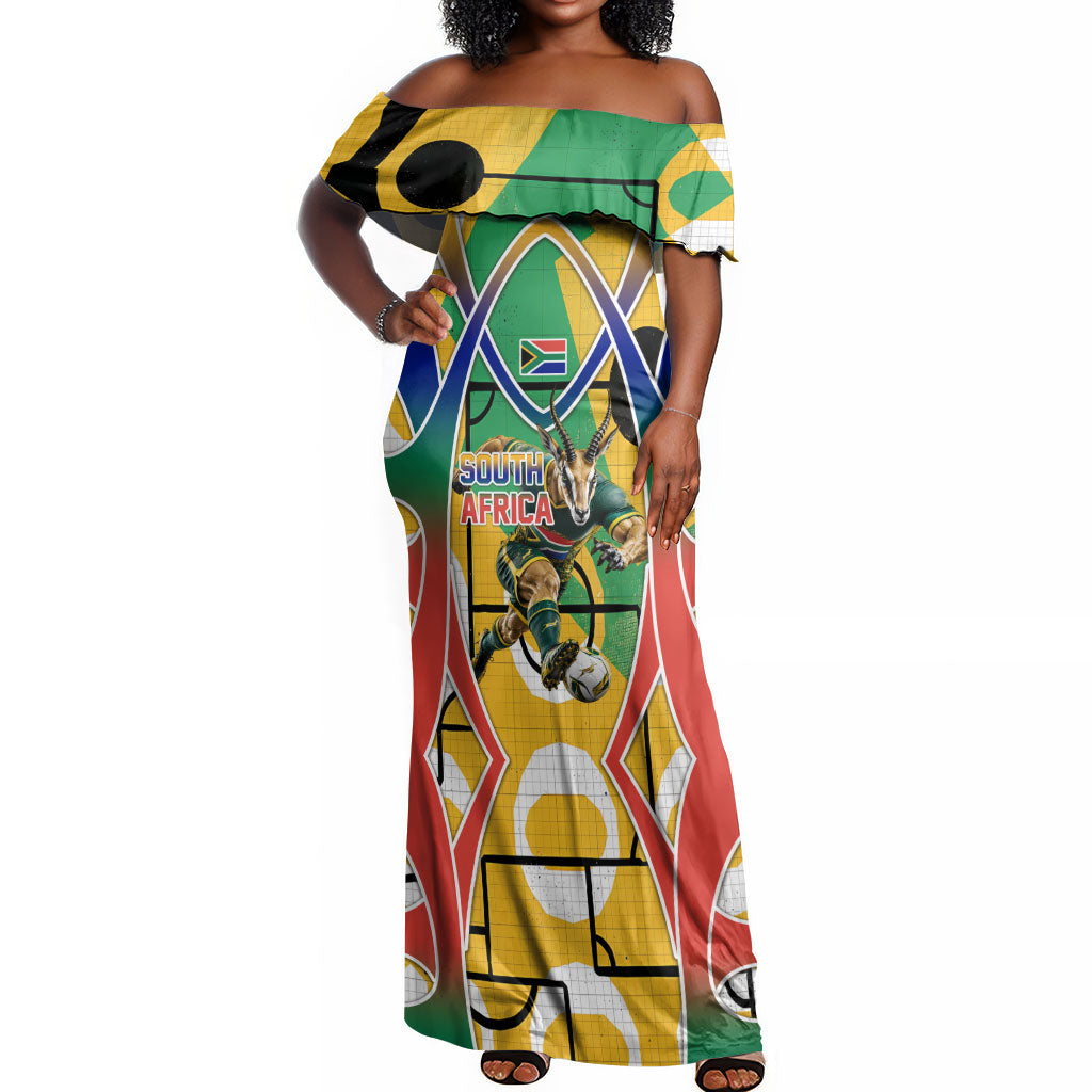 Personalized South Africa Football Springbok Off Shoulder Maxi Dress Bafana Bafana Rainbow Nation Flag Colors