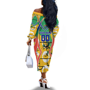 Personalized South Africa Football Springbok Off The Shoulder Long Sleeve Dress Bafana Bafana Rainbow Nation Flag Colors